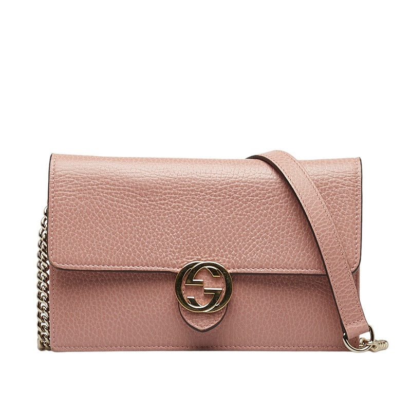 グッチ インターロッキングG チェーンウォレット ショルダーバッグ 2WAY  510314 ピンク レザー レディース GUCCI 【中古】