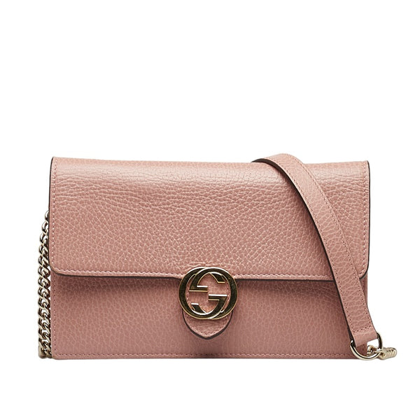 グッチ インターロッキングG チェーンウォレット ショルダーバッグ 2WAY  510314 ピンク レザー レディース GUCCI 【中古】