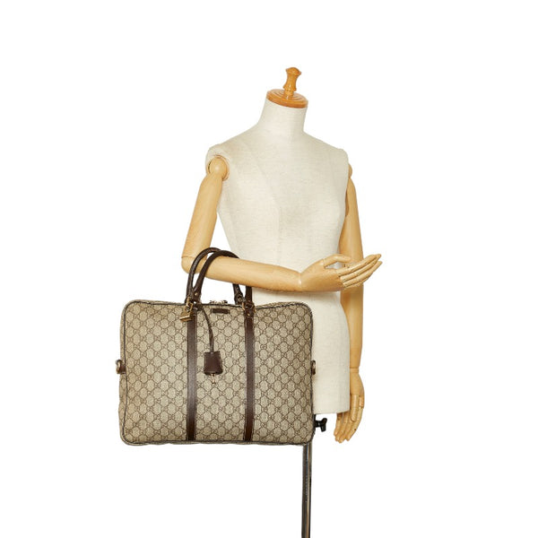 グッチ GGスプリーム ビジネスバッグ ブリーフケース 201480 ベージュ PVC レザー メンズ GUCCI 【中古】