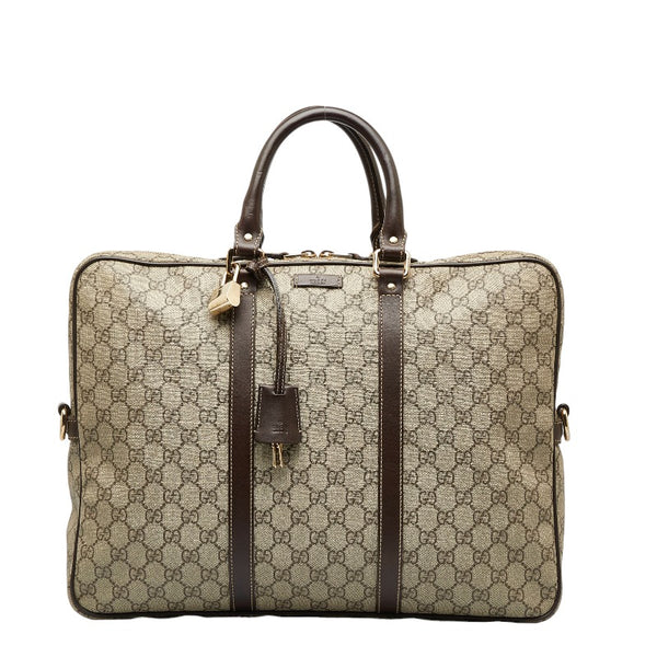 グッチ GGスプリーム ビジネスバッグ ブリーフケース 201480 ベージュ PVC レザー メンズ GUCCI 【中古】