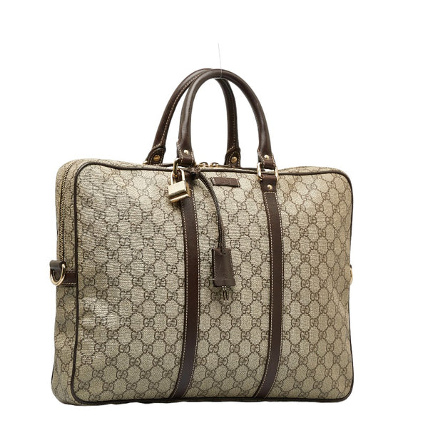 グッチ GGスプリーム ビジネスバッグ ブリーフケース 201480 ベージュ PVC レザー メンズ GUCCI 【中古】