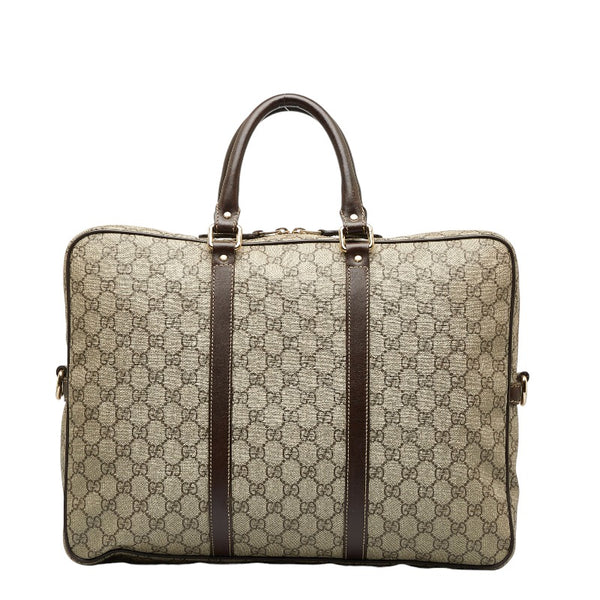グッチ GGスプリーム ビジネスバッグ ブリーフケース 201480 ベージュ PVC レザー メンズ GUCCI 【中古】