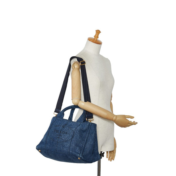 プラダ カナパ デニム ハンドバッグ ショルダーバッグ 2WAY 1BG642 インディゴブルー キャンバス レディース PRADA 【中古】
