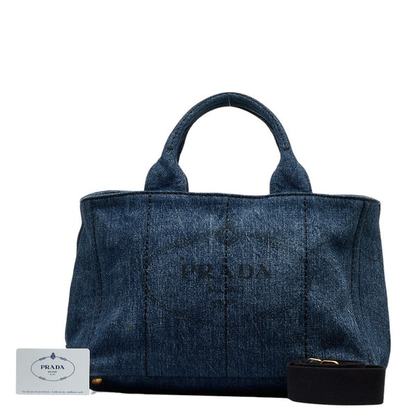 プラダ カナパ デニム ハンドバッグ ショルダーバッグ 2WAY 1BG642 インディゴブルー キャンバス レディース PRADA 【中古】