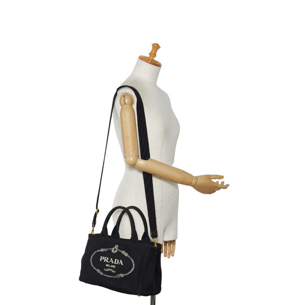 プラダ カナパ ミニ ゴールド金具 ハンドバッグ ショルダーバッグ 2WAY B2439G ブラック キャンバス レディース PRADA 【中古】