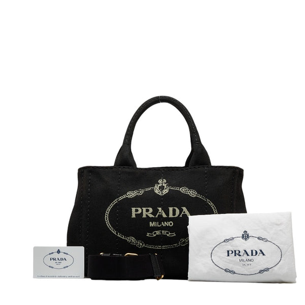 プラダ カナパ ミニ ゴールド金具 ハンドバッグ ショルダーバッグ 2WAY B2439G ブラック キャンバス レディース PRADA 【中古】