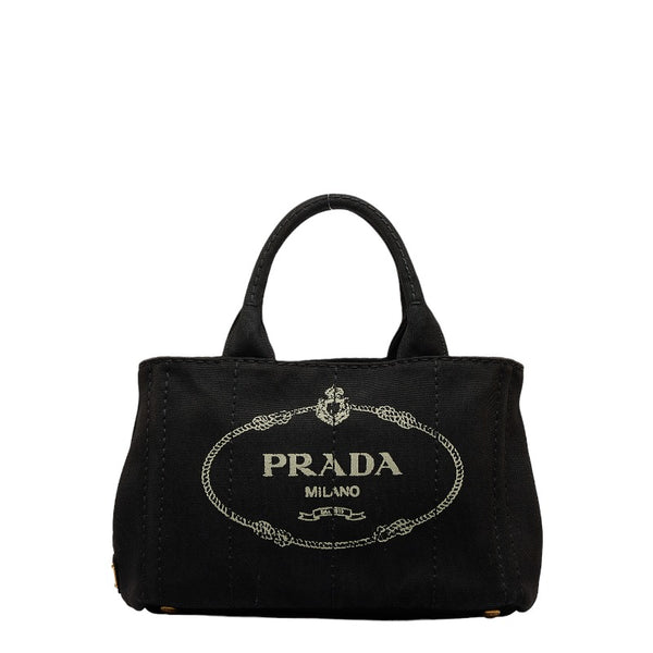 プラダ カナパ ミニ ゴールド金具 ハンドバッグ ショルダーバッグ 2WAY B2439G ブラック キャンバス レディース PRADA 【中古】