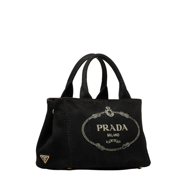 プラダ カナパ ミニ ゴールド金具 ハンドバッグ ショルダーバッグ 2WAY B2439G ブラック キャンバス レディース PRADA 【中古】