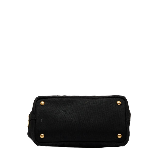 プラダ カナパ ミニ ゴールド金具 ハンドバッグ ショルダーバッグ 2WAY B2439G ブラック キャンバス レディース PRADA 【中古】