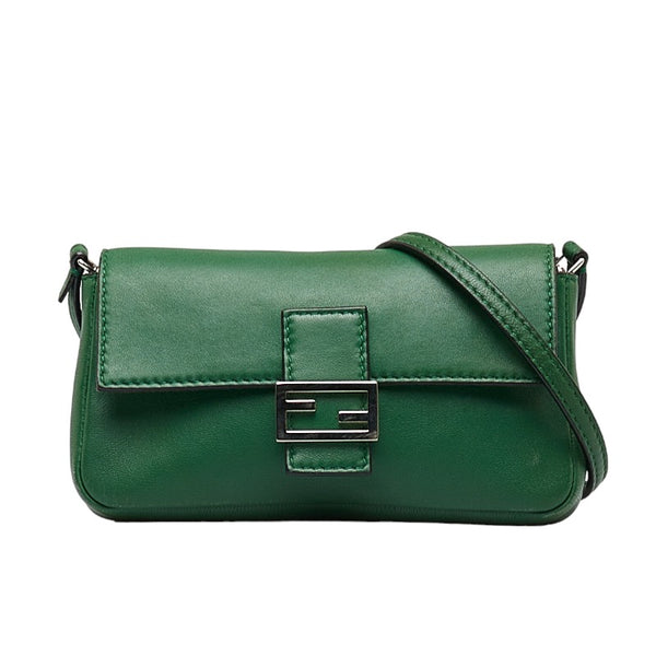 フェンディ マイクロバケット シルバー金具 ミニ ハンドバッグ ショルダーバッグ 8M0354 グリーン レザー レディース FENDI 【中古】