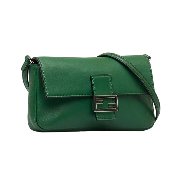 フェンディ マイクロバケット シルバー金具 ミニ ハンドバッグ ショルダーバッグ 8M0354 グリーン レザー レディース FENDI 【中古】