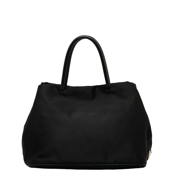プラダ ロゴ ジャガード フィオッコ リボン ハンドバッグ ショルダーバッグ 2WAY ブラック ナイロン レザー レディース PRADA 【中古】