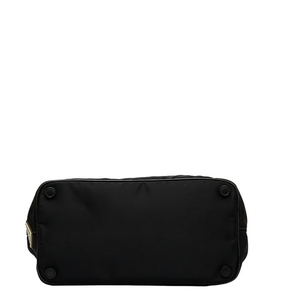 プラダ ロゴ ジャガード フィオッコ リボン ハンドバッグ ショルダーバッグ 2WAY ブラック ナイロン レザー レディース PRADA 【中古】