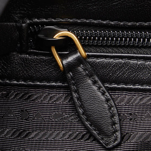 プラダ ロゴ ジャガード フィオッコ リボン ハンドバッグ ショルダーバッグ 2WAY ブラック ナイロン レザー レディース PRADA 【中古】