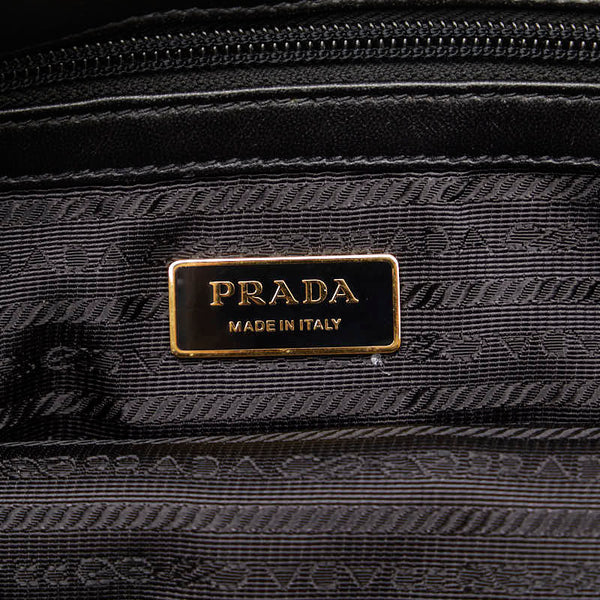 プラダ ロゴ ジャガード フィオッコ リボン ハンドバッグ ショルダーバッグ 2WAY ブラック ナイロン レザー レディース PRADA 【中古】