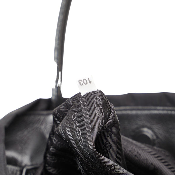 プラダ ロゴ ジャガード フィオッコ リボン ハンドバッグ ショルダーバッグ 2WAY ブラック ナイロン レザー レディース PRADA 【中古】