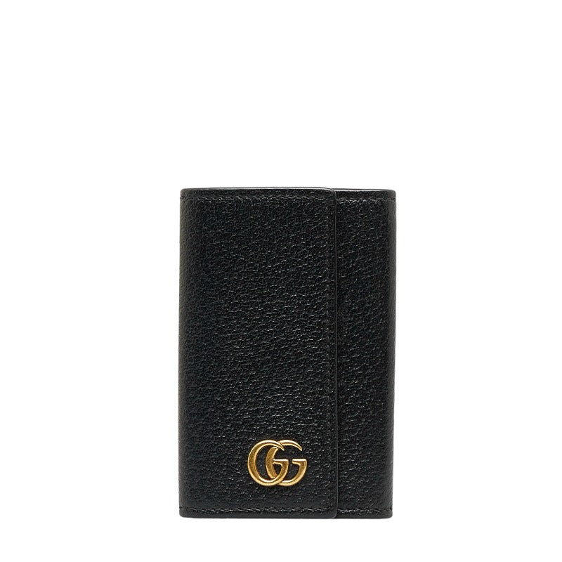 グッチ GGマーモント アンティークゴールド金具 6連 キーケース 435305 ブラック レザー レディース GUCCI 【中古】