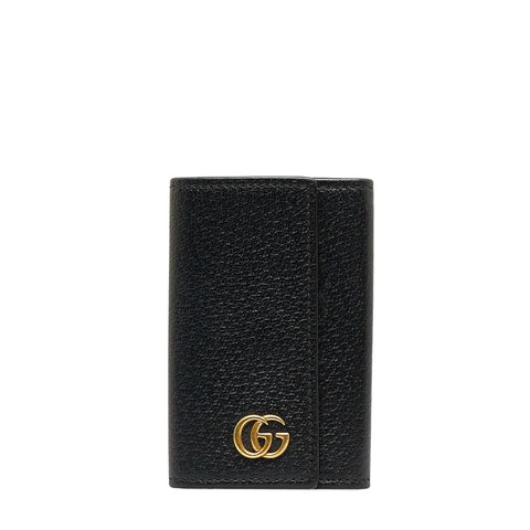 グッチ GGマーモント アンティークゴールド金具 6連 キーケース 435305 ブラック レザー レディース GUCCI 【中古】