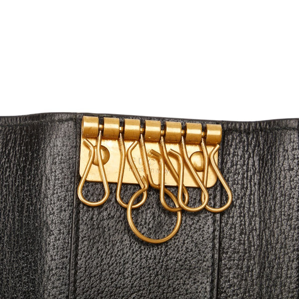 グッチ GGマーモント アンティークゴールド金具 6連 キーケース 435305 ブラック レザー レディース GUCCI 【中古】