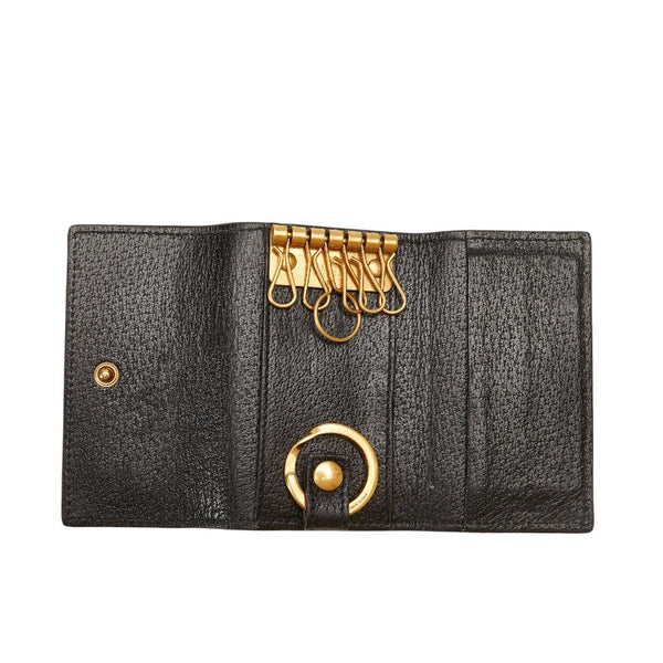 グッチ GGマーモント アンティークゴールド金具 6連 キーケース 435305 ブラック レザー レディース GUCCI 【中古】