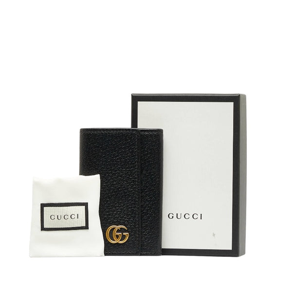 グッチ GGマーモント アンティークゴールド金具 6連 キーケース 435305 ブラック レザー レディース GUCCI 【中古】