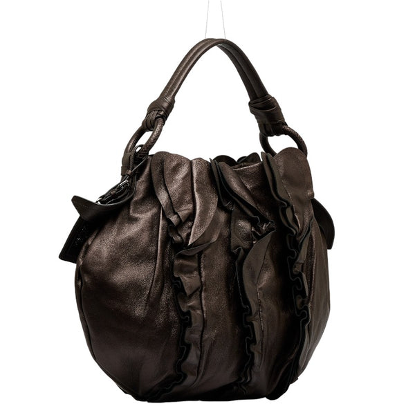 プラダ フリル ワンショルダーバッグ ハンドバッグ ブラウン レザー レディース PRADA 【中古】