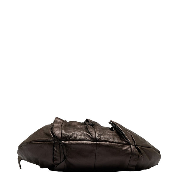 プラダ フリル ワンショルダーバッグ ハンドバッグ ブラウン レザー レディース PRADA 【中古】