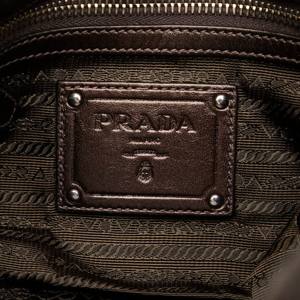 プラダ フリル ワンショルダーバッグ ハンドバッグ ブラウン レザー レディース PRADA 【中古】