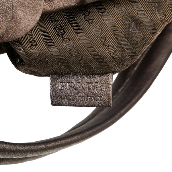 プラダ フリル ワンショルダーバッグ ハンドバッグ ブラウン レザー レディース PRADA 【中古】