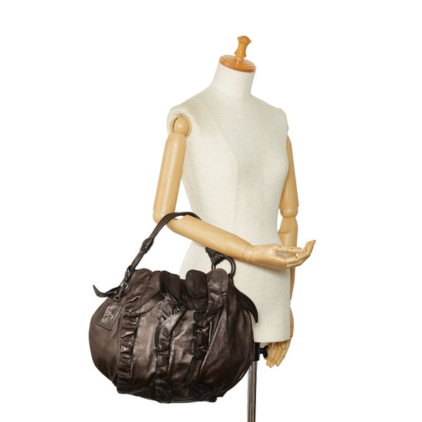 プラダ フリル ワンショルダーバッグ ハンドバッグ ブラウン レザー レディース PRADA 【中古】