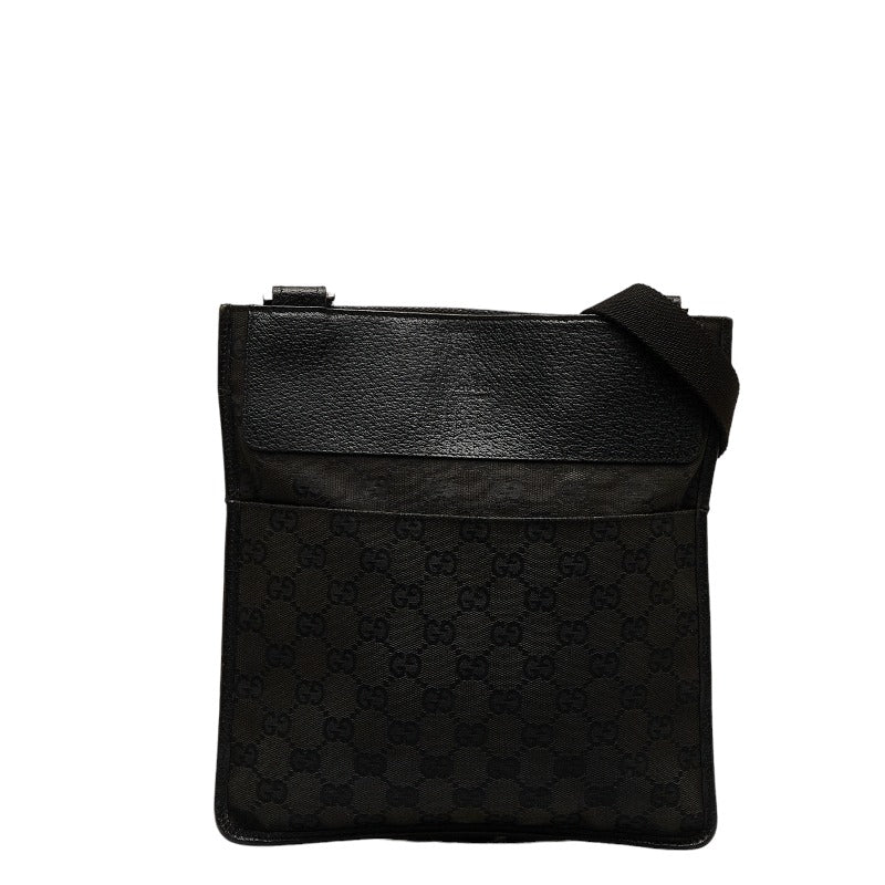 グッチ GGキャンバス 斜め掛け ショルダーバッグ 27639 ブラック キャンバス レザー レディース GUCCI 【中古】