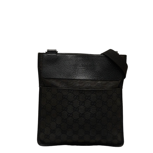 グッチ GGキャンバス 斜め掛け ショルダーバッグ 27639 ブラック キャンバス レザー レディース GUCCI 【中古】