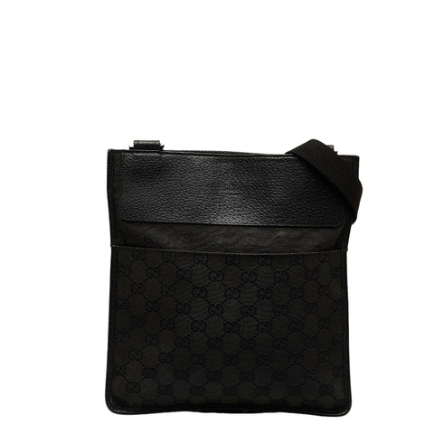 グッチ GGキャンバス 斜め掛け ショルダーバッグ 27639 ブラック キャンバス レザー レディース GUCCI 【中古】