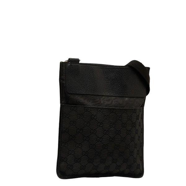 グッチ GGキャンバス 斜め掛け ショルダーバッグ 27639 ブラック キャンバス レザー レディース GUCCI 【中古】