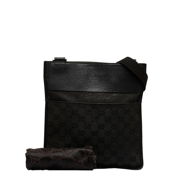 グッチ GGキャンバス 斜め掛け ショルダーバッグ 27639 ブラック キャンバス レザー レディース GUCCI 【中古】