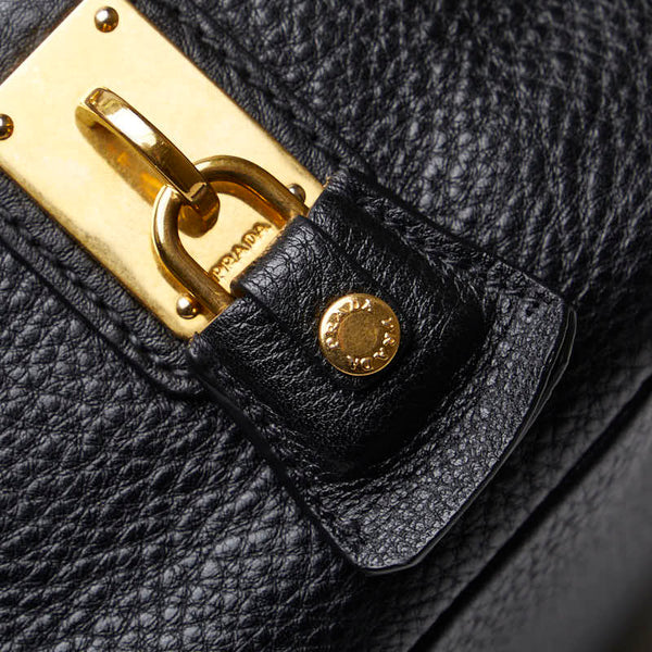 プラダ ヴィッテロダイノ ゴールド金具 ハンドバッグ ミニボストンバッグ B3091M ブラック レザー レディース PRADA 【中古】