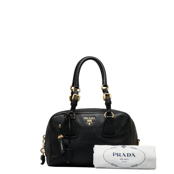 プラダ ヴィッテロダイノ ゴールド金具 ハンドバッグ ミニボストンバッグ B3091M ブラック レザー レディース PRADA 【中古】