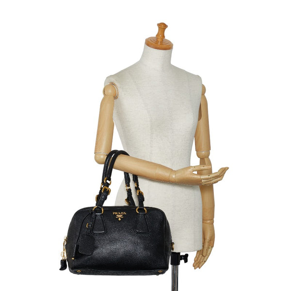 プラダ ヴィッテロダイノ ゴールド金具 ハンドバッグ ミニボストンバッグ B3091M ブラック レザー レディース PRADA 【中古】