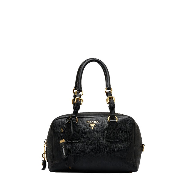 プラダ ヴィッテロダイノ ゴールド金具 ハンドバッグ ミニボストンバッグ B3091M ブラック レザー レディース PRADA 【中古】
