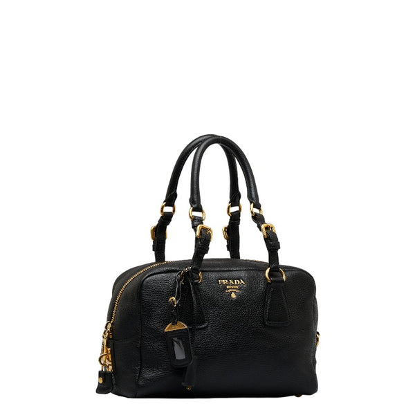 プラダ ヴィッテロダイノ ゴールド金具 ハンドバッグ ミニボストンバッグ B3091M ブラック レザー レディース PRADA 【中古】