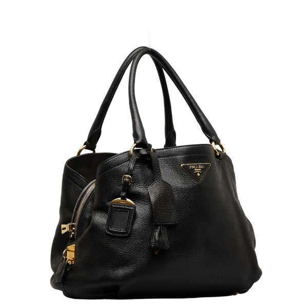 プラダ 三角プレート ハンドバッグ ブラック レザー レディース PRADA 【中古】