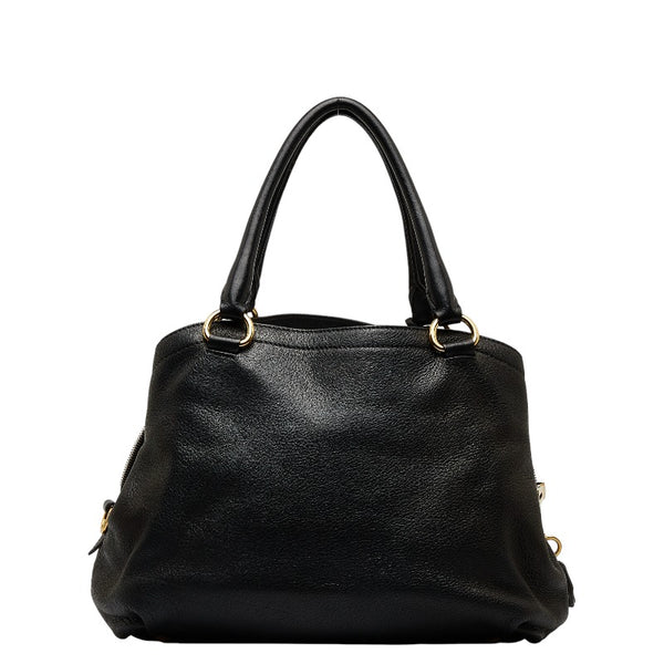 プラダ 三角プレート ハンドバッグ ブラック レザー レディース PRADA 【中古】