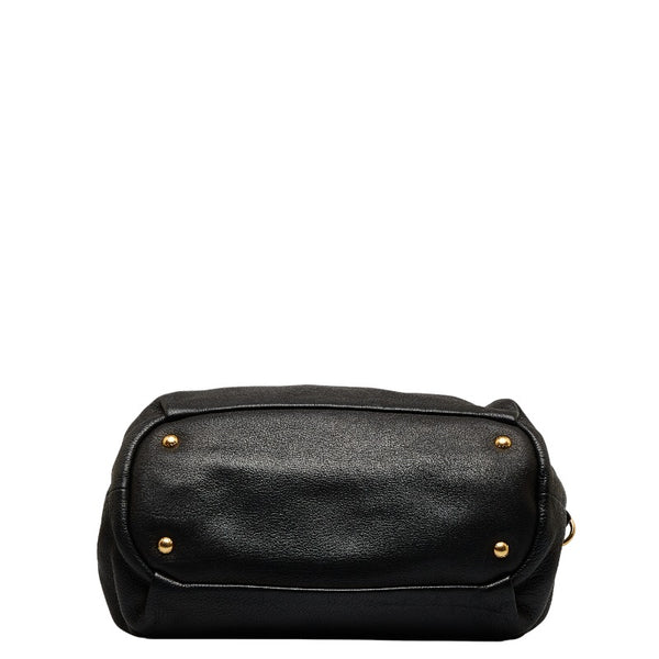 プラダ 三角プレート ハンドバッグ ブラック レザー レディース PRADA 【中古】