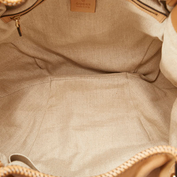 グッチ マラケシュ Gチャームフリンジ 編み込みハンドル ショルダーバッグ トートバッグ 257029 ベージュ レザー レディース GUCCI 【中古】