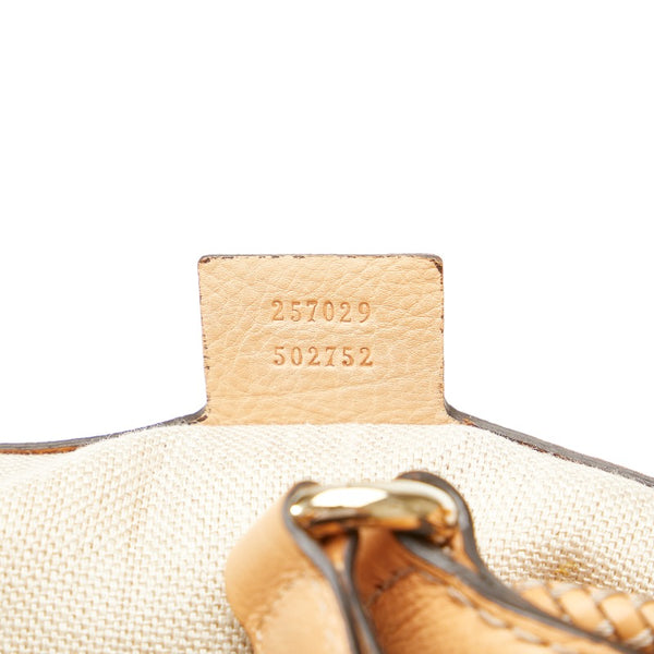 グッチ マラケシュ Gチャームフリンジ 編み込みハンドル ショルダーバッグ トートバッグ 257029 ベージュ レザー レディース GUCCI 【中古】