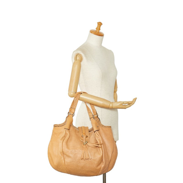 グッチ マラケシュ Gチャームフリンジ 編み込みハンドル ショルダーバッグ トートバッグ 257029 ベージュ レザー レディース GUCCI 【中古】