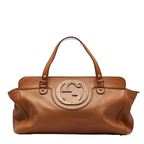 グッチ ブロンディ インターロッキングG ハンドバッグ 121551 キャメル ブラウン レザー レディース GUCCI 【中古】