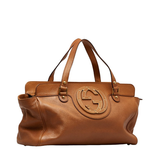 グッチ ブロンディ インターロッキングG ハンドバッグ 121551 キャメル ブラウン レザー レディース GUCCI 【中古】