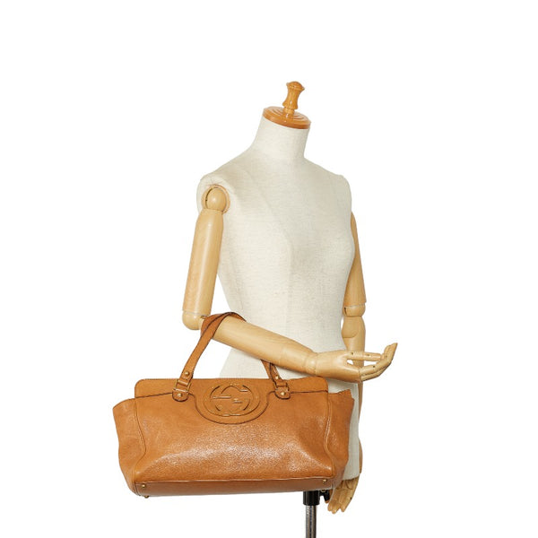 グッチ ブロンディ インターロッキングG ハンドバッグ 121551 キャメル ブラウン レザー レディース GUCCI 【中古】