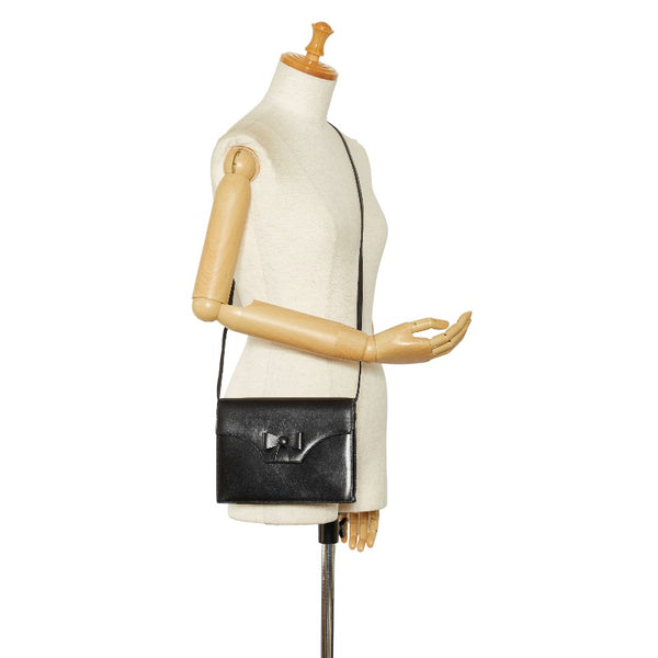 ディオール ヴィンテージ リボンモチーフ ゴールド金具 斜め掛け ショルダーバッグ ブラック レザー レディース Dior 【中古】